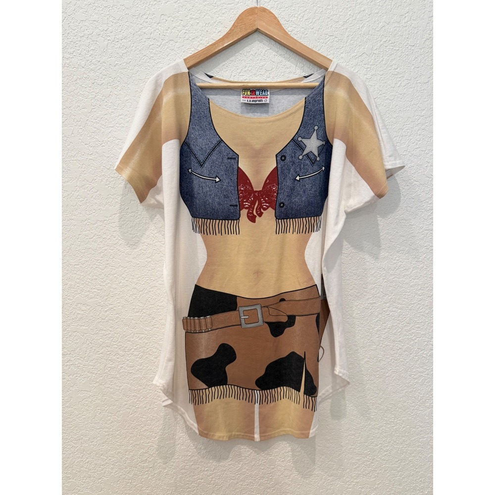 Fun2Wear Cowgirl Western Bikini Cover Up T-Shirt Western Trompe L'oeil OS Quirky